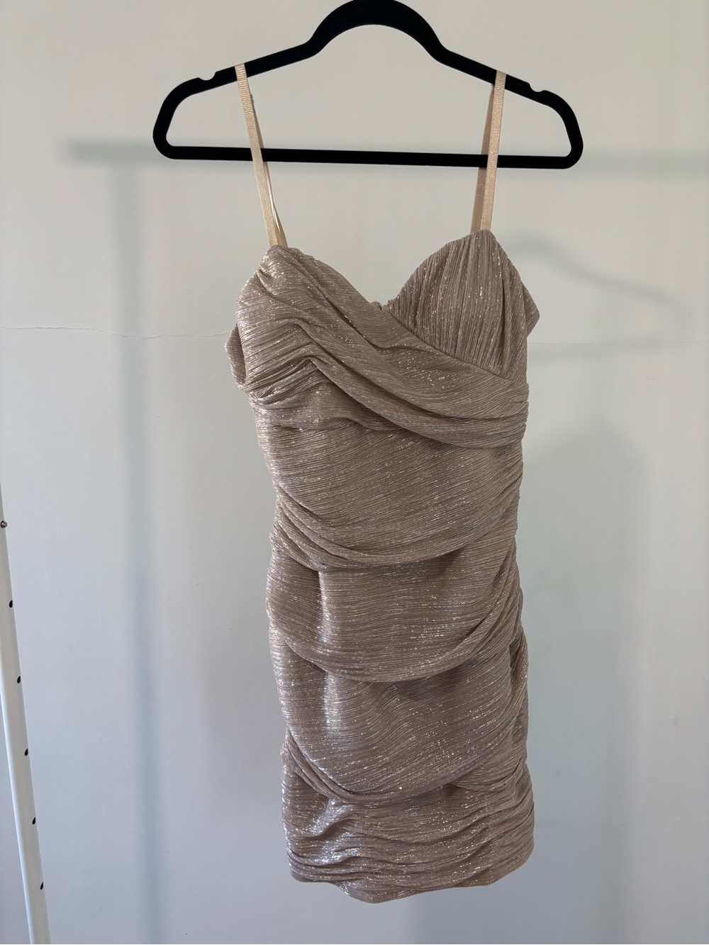 Max and Cleo Shimmery Champagne Ruched Slip Dress | Size 8 NWT